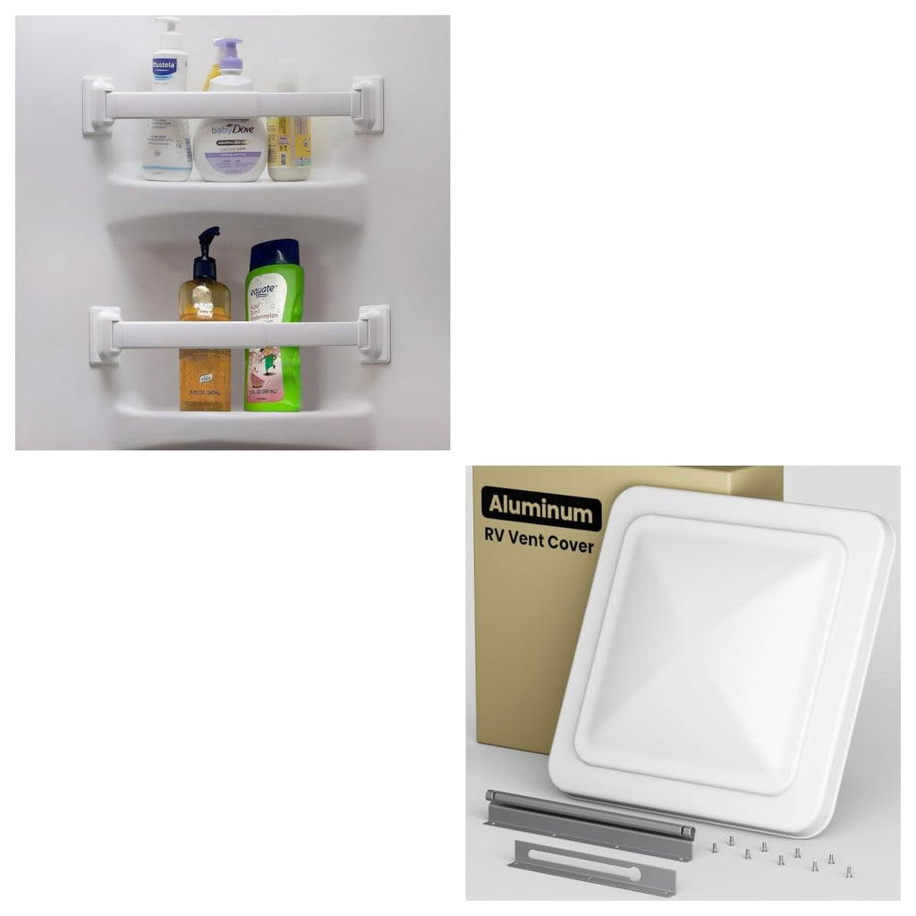 Adjustable RV Shower Corner Storage Bar and 14''x14'' RV Vent Cover 2pack D1777