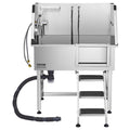 38 Inch Stainless Steel Dog Grooming Tub with Showerhead, Faucet, Bath Mat and Stairs A2554