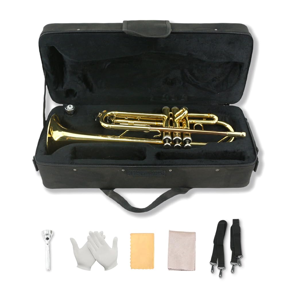 Standard Trumpet Set with Carrying Hard Case, 7C Mouthpiece, Cleaning Cloth and Gloves M472
