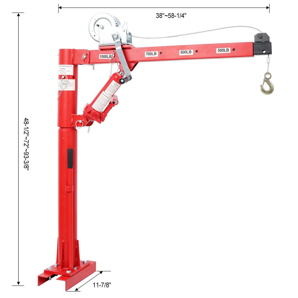 Pickup Truck Crane with Manual Winch, 1000 lb Capacity, Adjustable Boom, 360° Swivel Base, Heavy Duty Steel Z9795