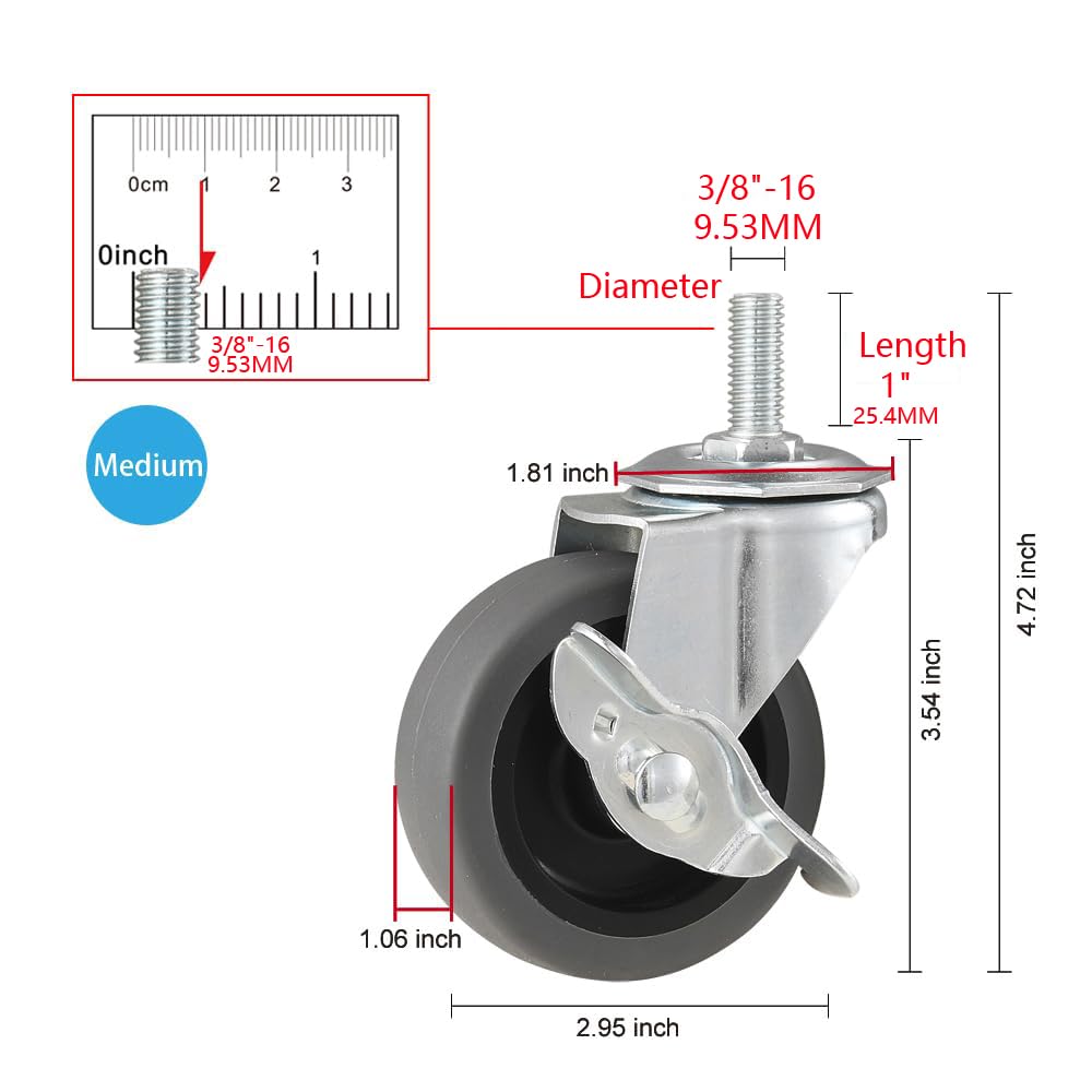 3" Locking Swivel Threaded Stem Casters Set of 4 D540765