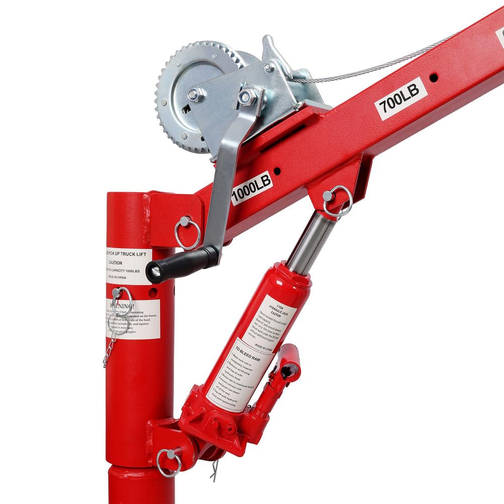 Pickup Truck Crane with Manual Winch, 1000 lb Capacity, Adjustable Boom, 360° Swivel Base, Heavy Duty Steel Z9795