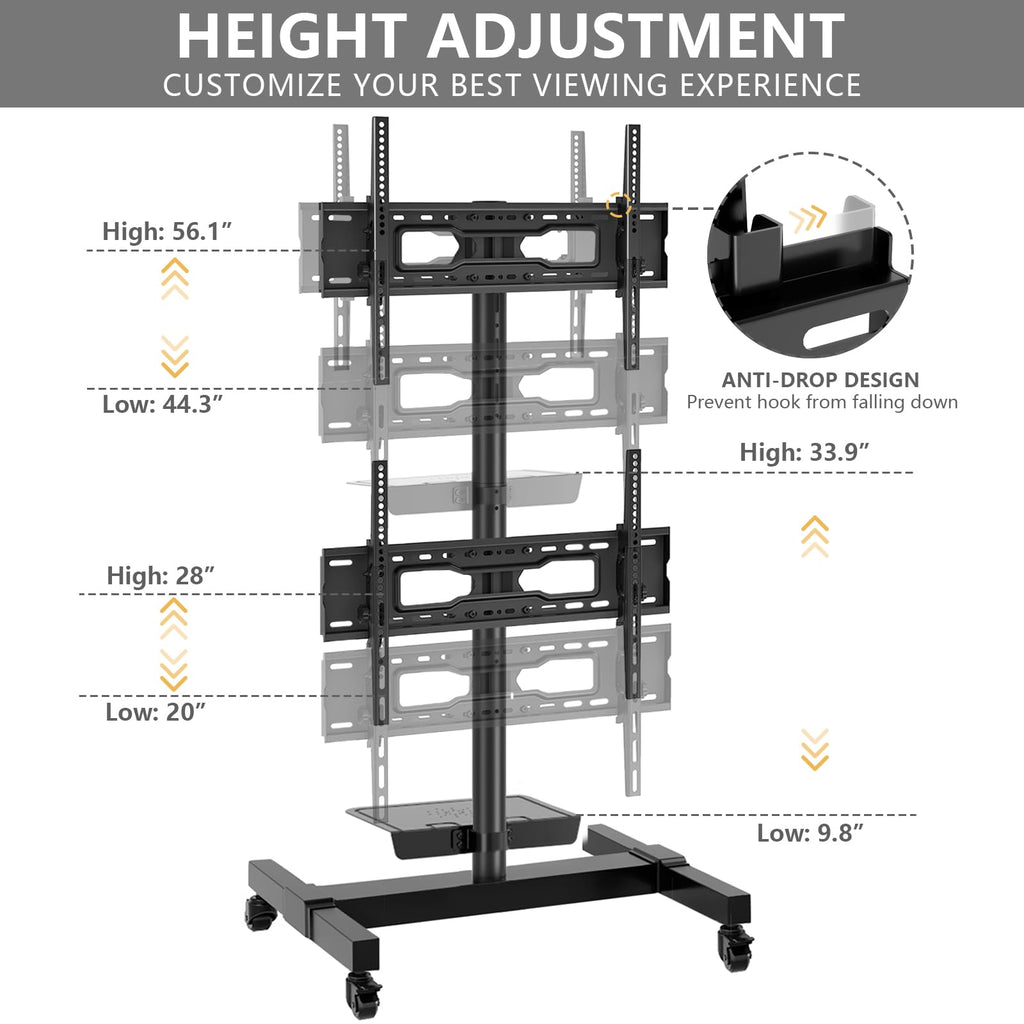 Mobile Dual TV Stand for Two 32-65 Inch Flat Panel Curved TV T539