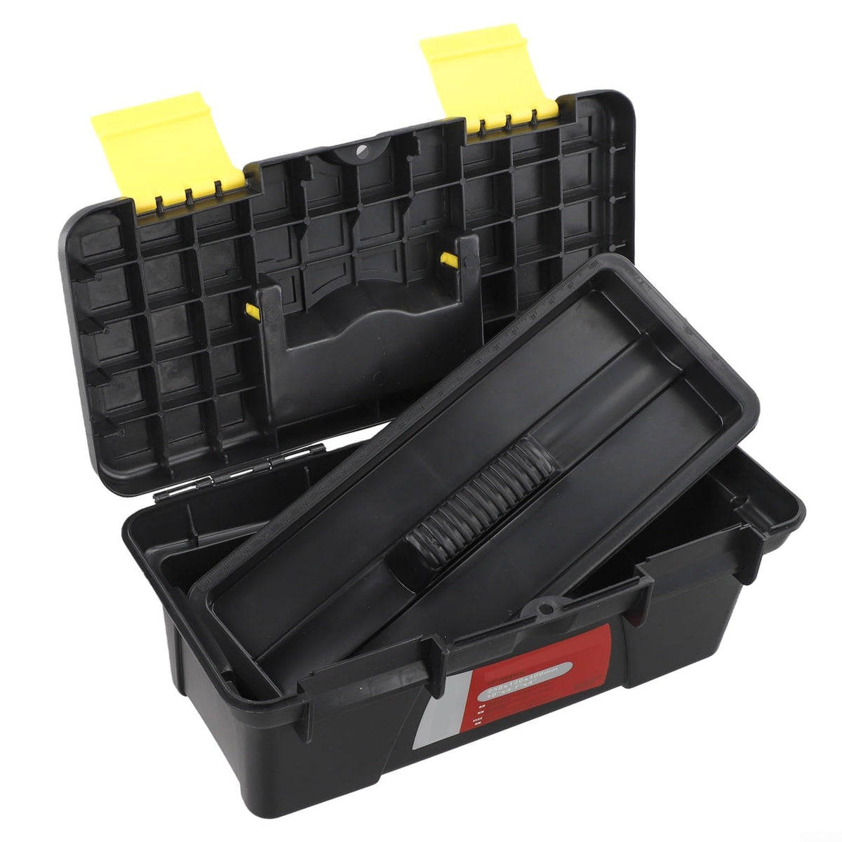 10 Inch Plastic Toolbox with Dual Layer Organization and Secure Latch, Black M68262