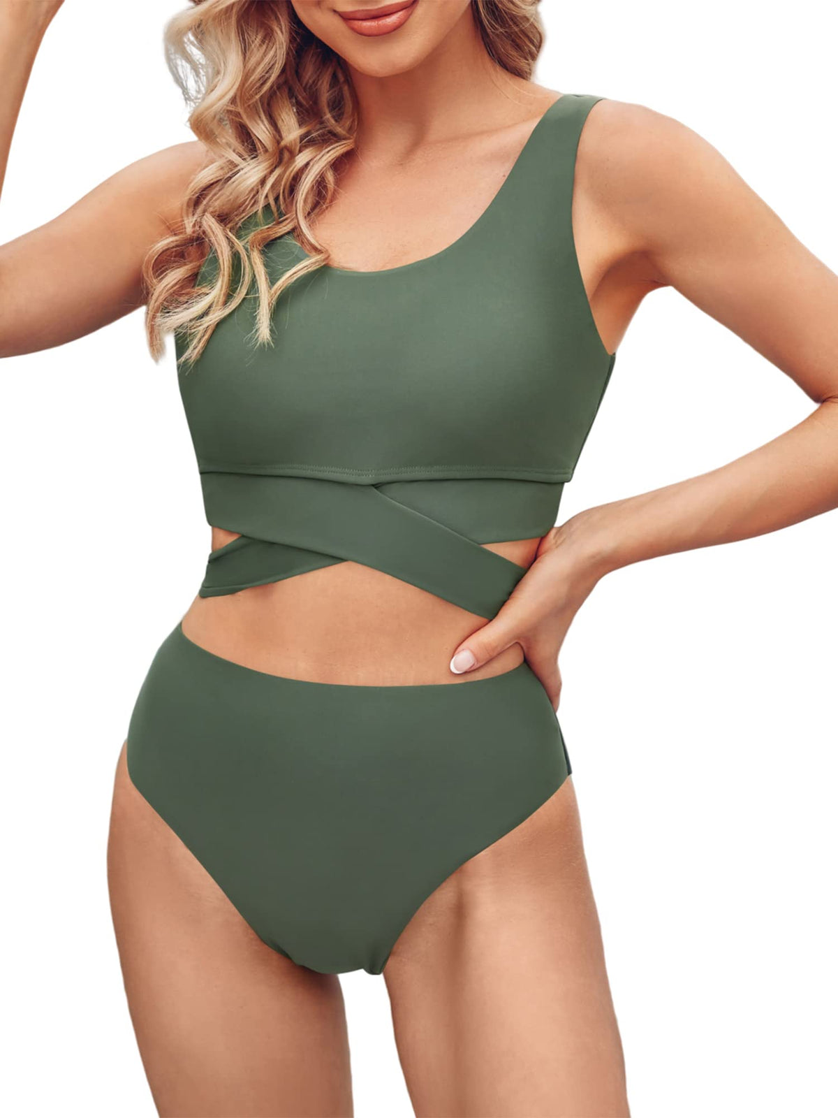 Scoop Neck High Waisted Two Piece Bikini Set J385119