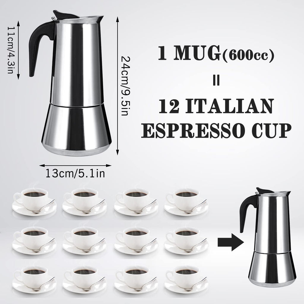 Stainless Steel Stovetop Moka Pot Espresso Maker 12 Cup 600ml N849
