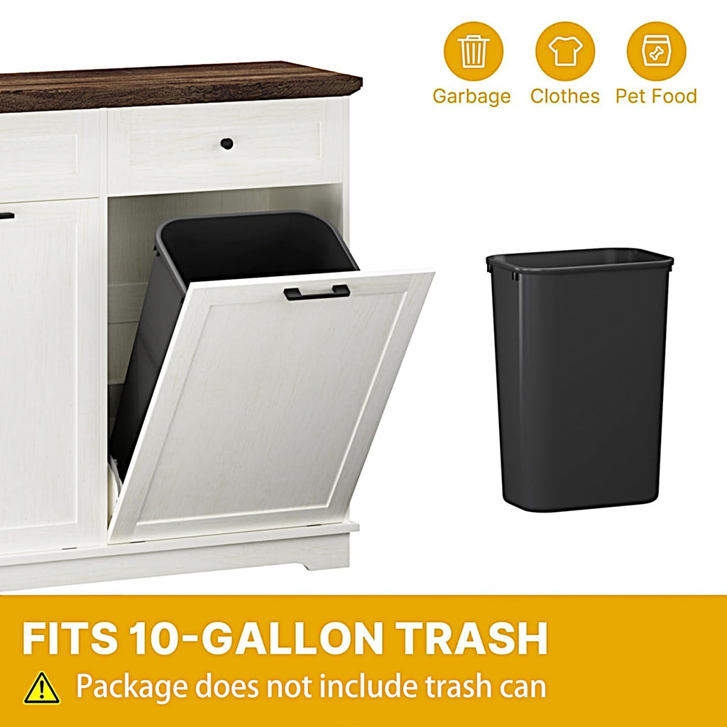 Antique Brown White 20 Gallon Wood Tilt Out Trash Can Cabinet M387017