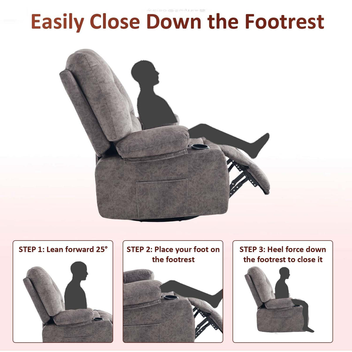 Oversized Grey Swivel Rocking Recliner Chair J180