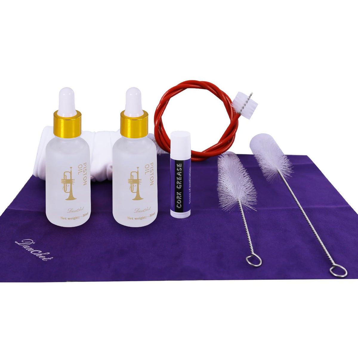 Trumpet Cleaning and Maintenance Kit with Valve Oil, Cork Grease, Cleaning Cloth, Mouthpiece, Cleaning Brush, Gloves J5153