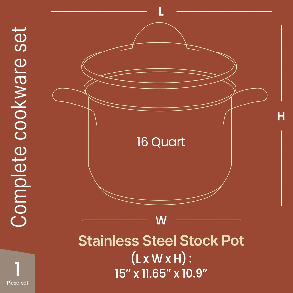 16 Quart Stainless Steel Stockpot with Tempered Glass Lid K7384
