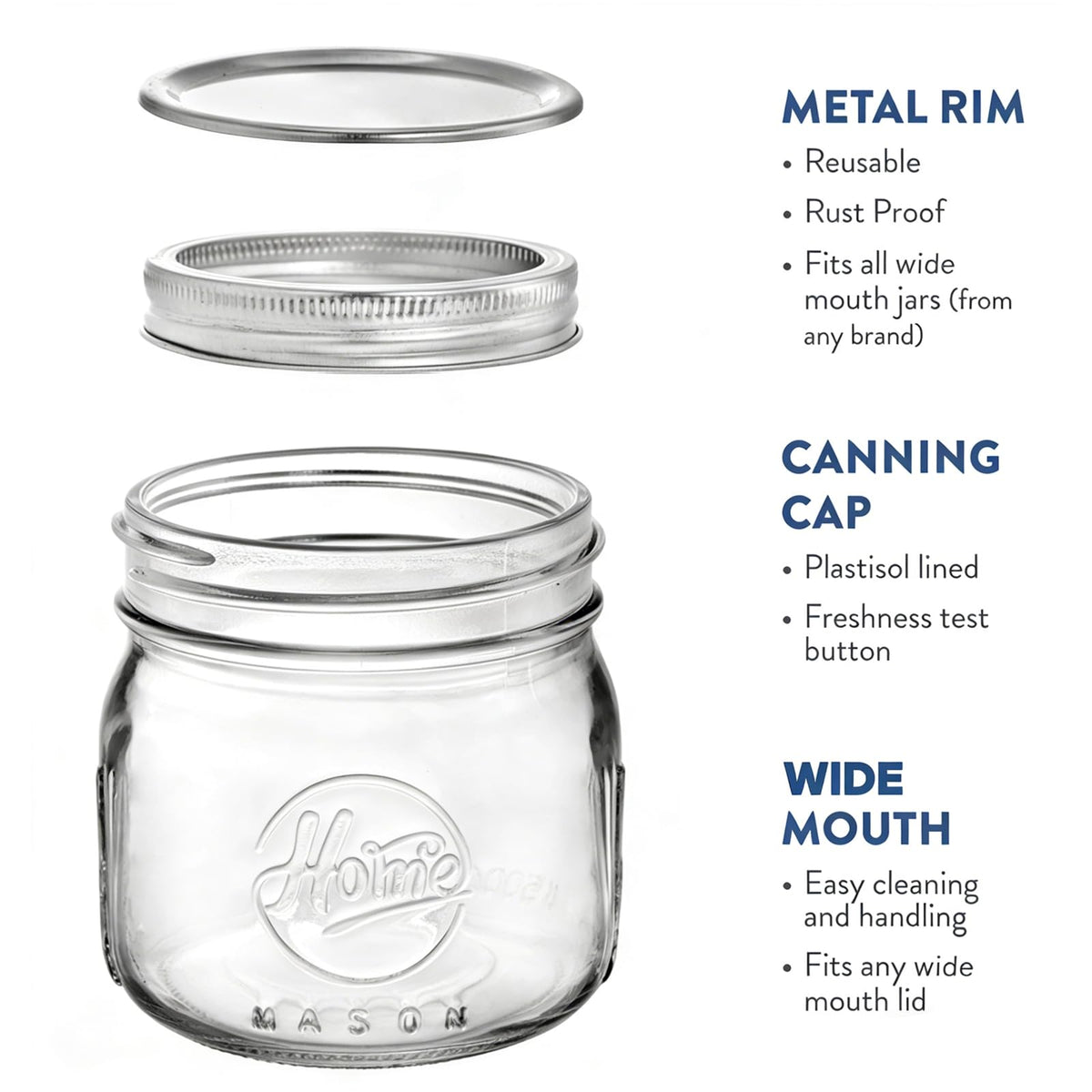 12 Pack 16Oz Wide Mouth Glass Mason Jars with Airtight Lids F704