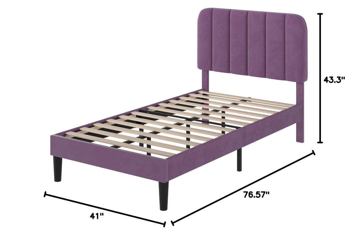 Twin Size Velvet Upholstered Platform Bed Frame L12432