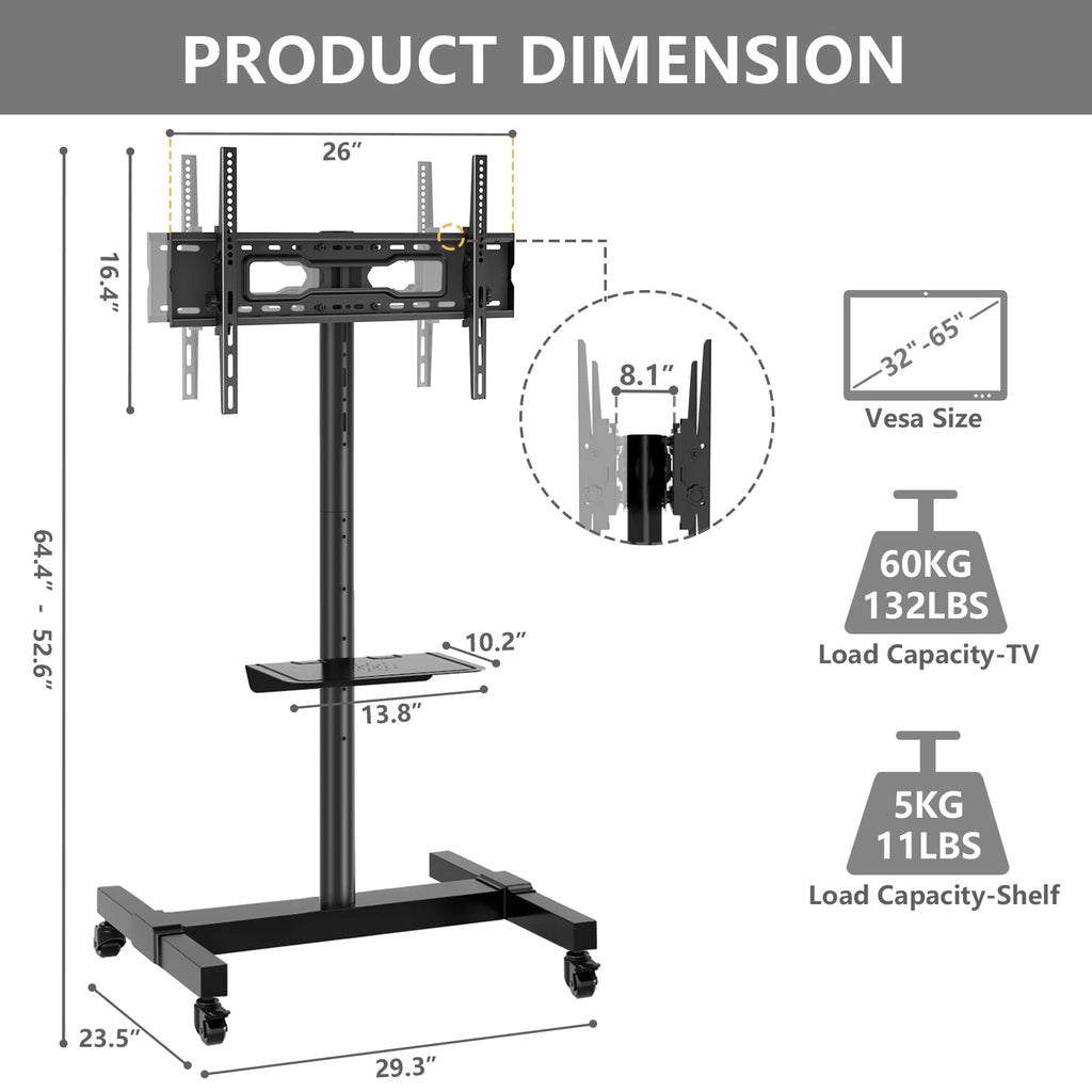 Mobile Dual TV Stand for Two 32-65 Inch Flat Panel Curved TV T539