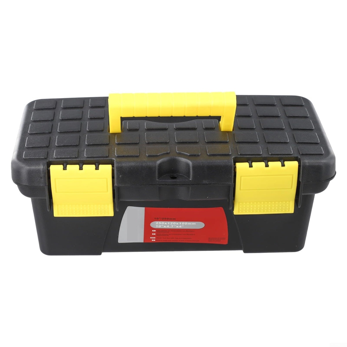 10 Inch Plastic Toolbox with Dual Layer Organization and Secure Latch, Black M68262