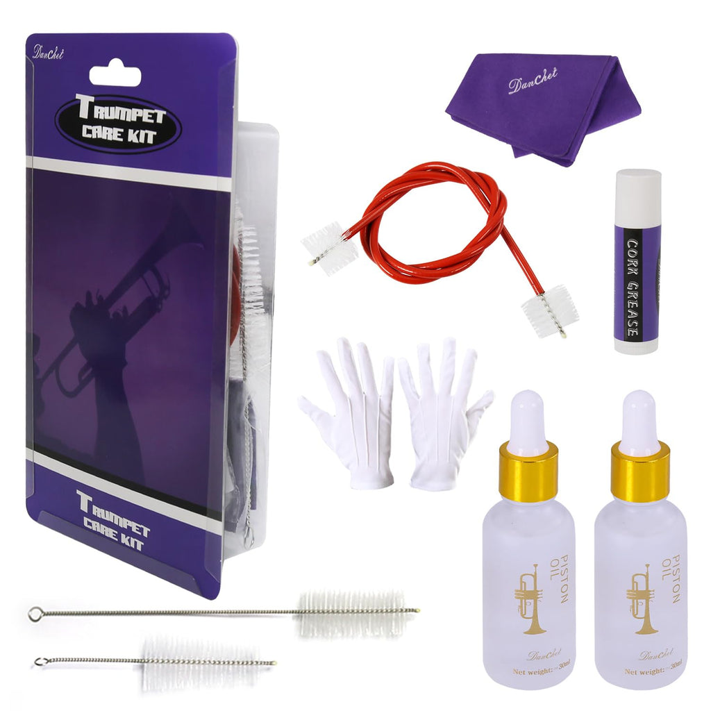 Trumpet Cleaning and Maintenance Kit with Valve Oil, Cork Grease, Cleaning Cloth, Mouthpiece, Cleaning Brush, Gloves J5153