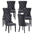 Black PU Leather Dining Chairs Set of 6 with Nailhead Trim and Solid Wood Legs J115
