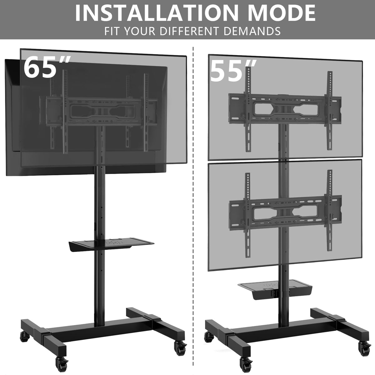 Mobile Dual TV Stand for Two 32-65 Inch Flat Panel Curved TV T539