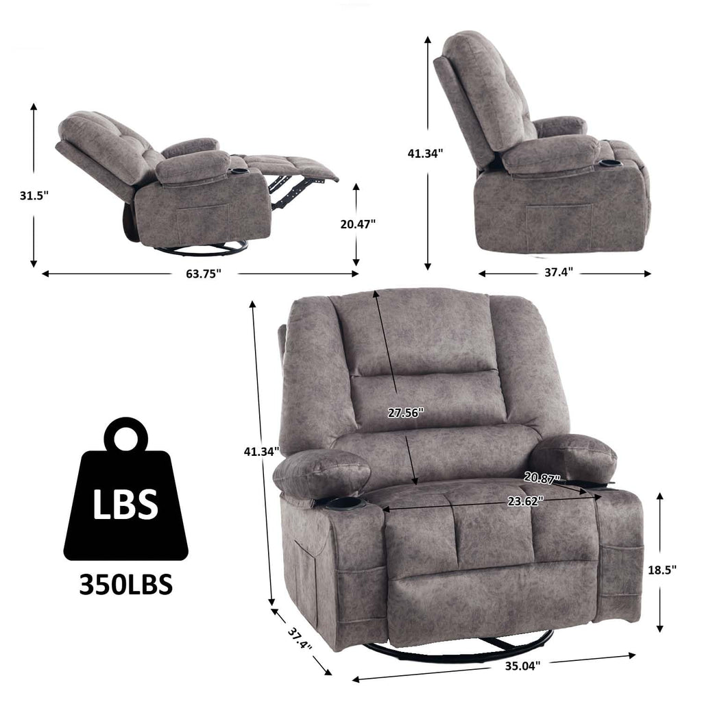 Oversized Grey Swivel Rocking Recliner Chair J180