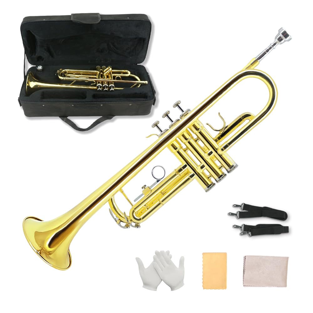 Standard Trumpet Set with Carrying Hard Case, 7C Mouthpiece, Cleaning Cloth and Gloves M472