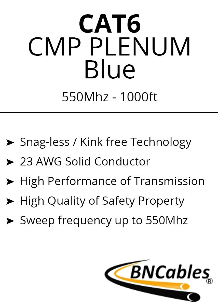 CAT6 Plenum Cable 1000ft Pure Bare Copper 23AWG UTP S306149