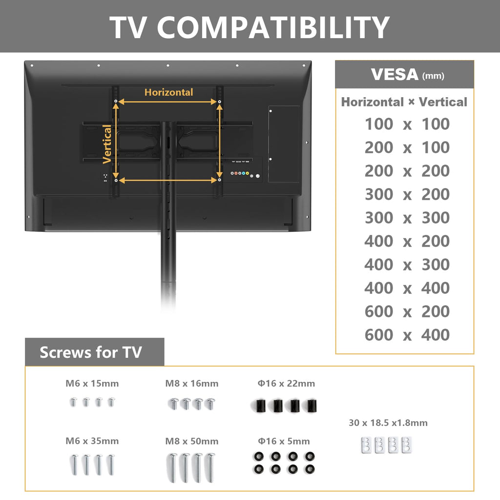 Mobile Dual TV Stand for Two 32-65 Inch Flat Panel Curved TV T539