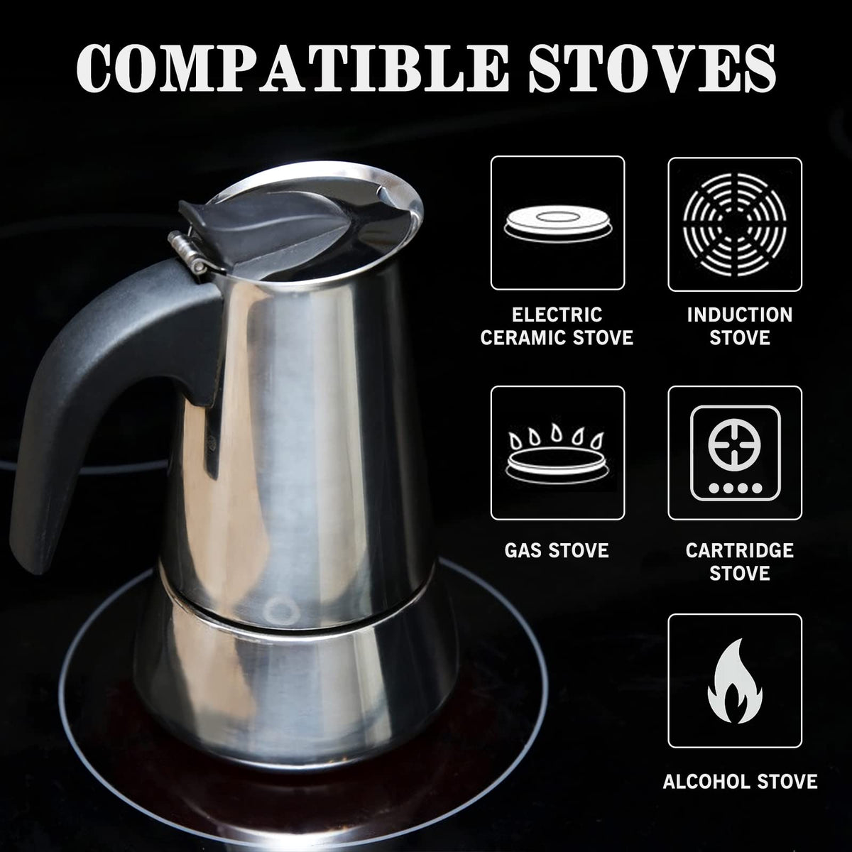 Stainless Steel Stovetop Moka Pot Espresso Maker 12 Cup 600ml N849