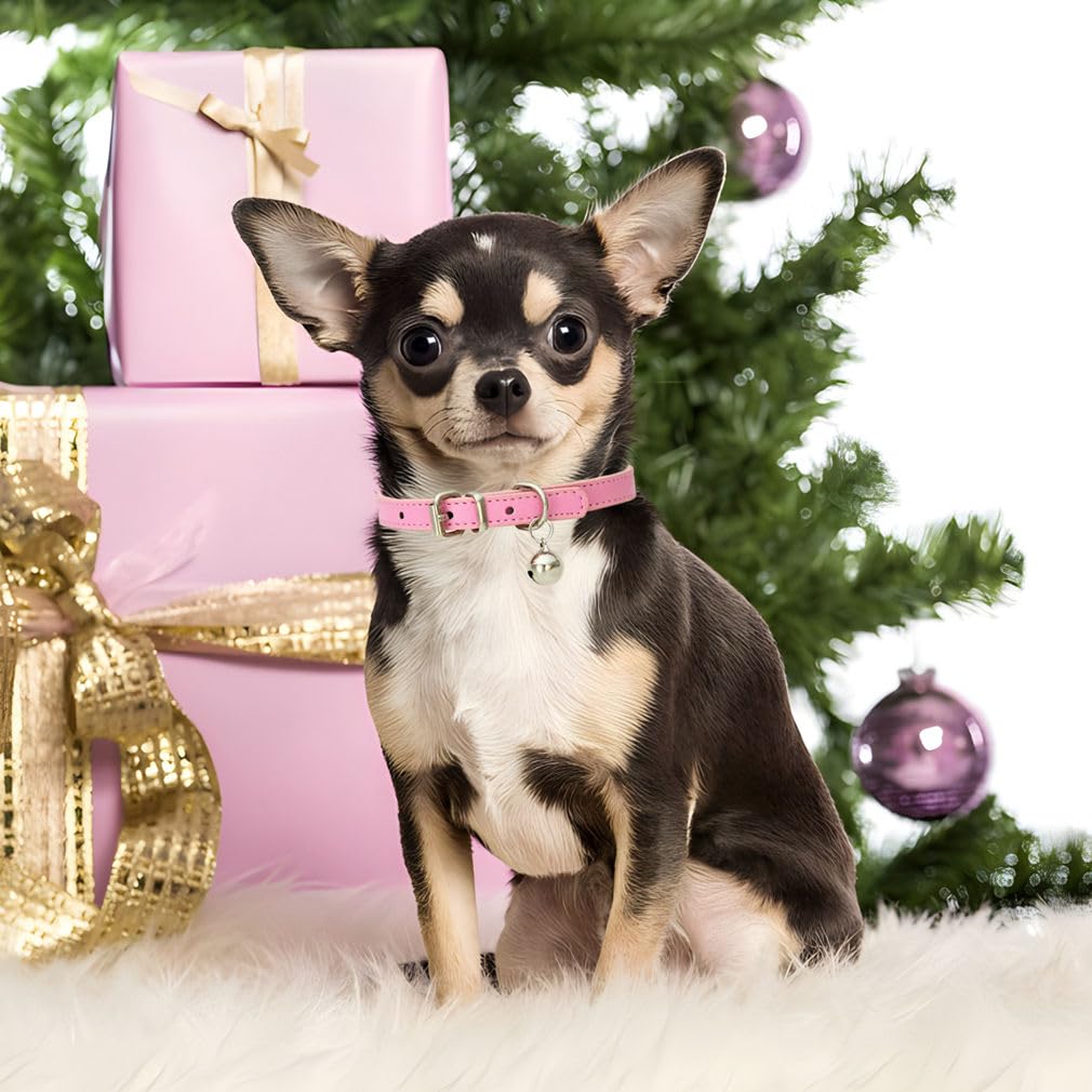 Pink Leather Cat Collar with Bell U6369