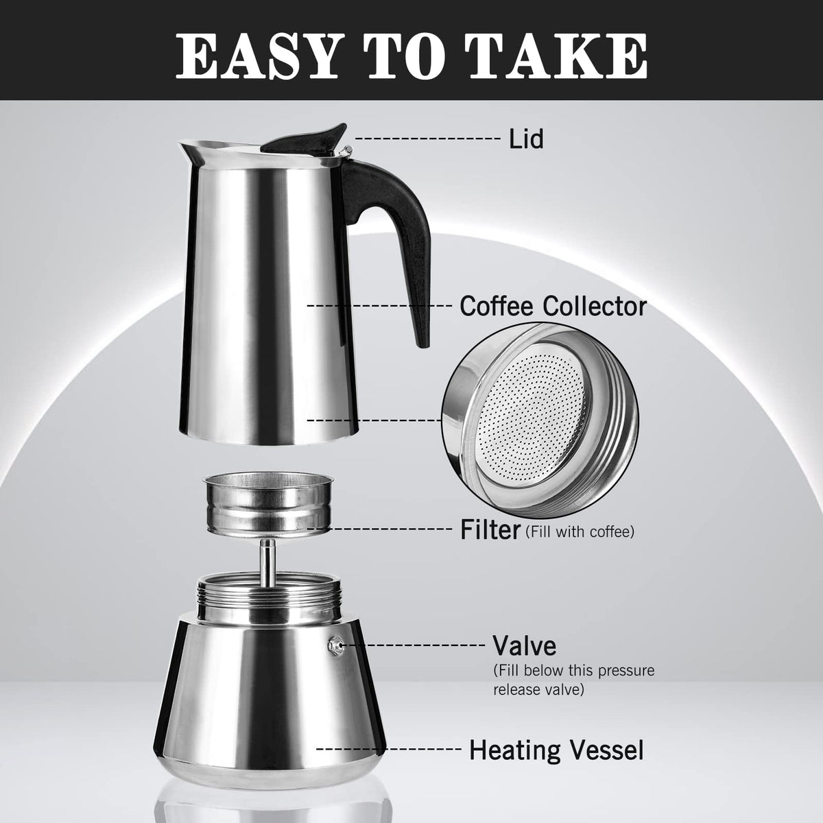 Stainless Steel Stovetop Moka Pot Espresso Maker 12 Cup 600ml N849