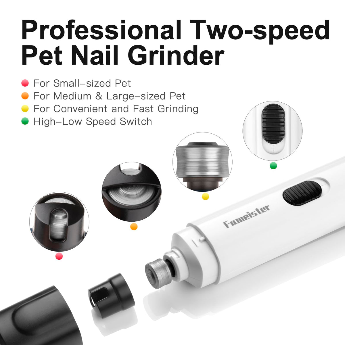 Quiet 2-Speed Type-C Rechargeable Dog Nail Grinder B867791
