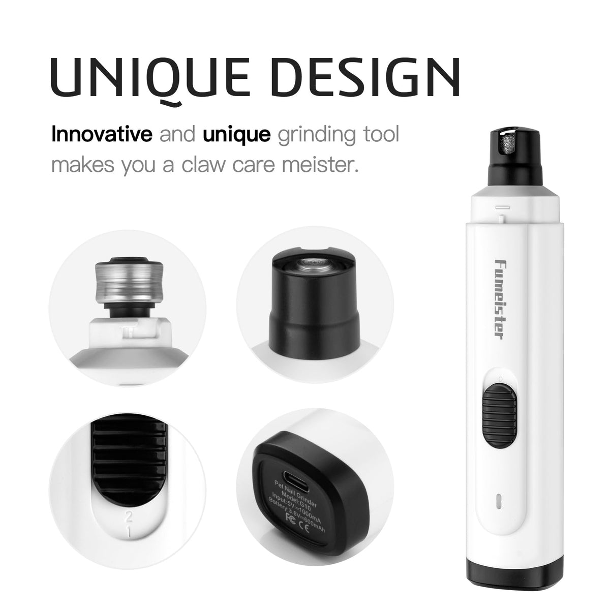 Quiet 2-Speed Type-C Rechargeable Dog Nail Grinder B867791