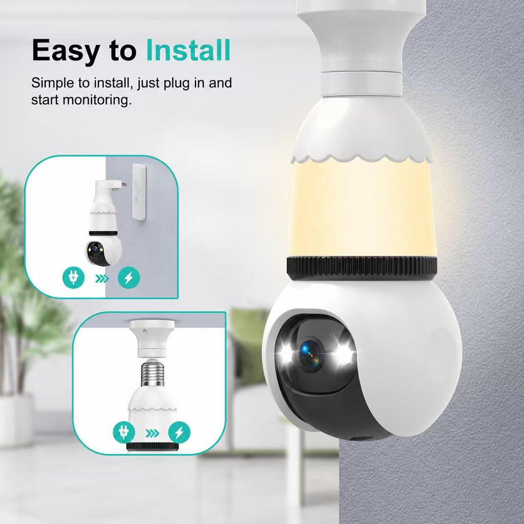 Light Bulb Security Camera 2K Color Night Vision Motion Detection Siren Alarm Two-Way Audio I436