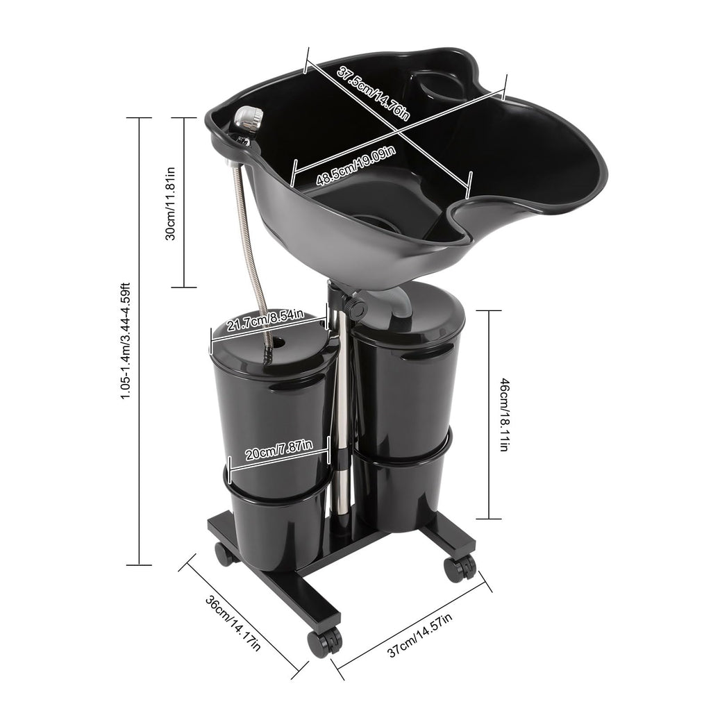 Portable Height and Angle Adjustable Shampoo Basin with 2 Water Buckets and 4 Wheels H938956
