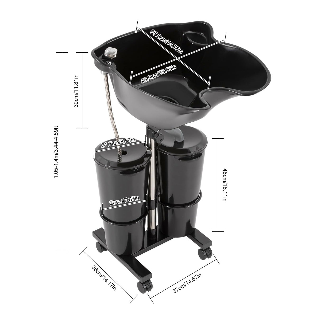Portable Height and Angle Adjustable Shampoo Basin with 2 Water Buckets and 4 Wheels H938956