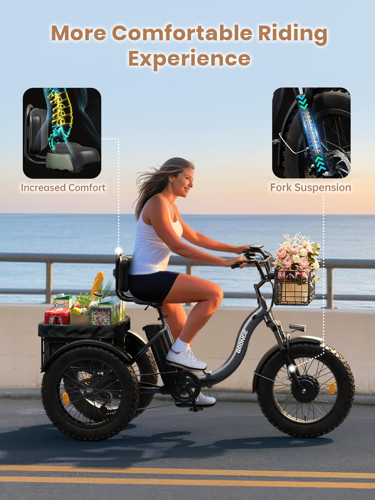 Electric Tricycle for Adults 1200W 36V 20AH Fat Tire Folding P3030