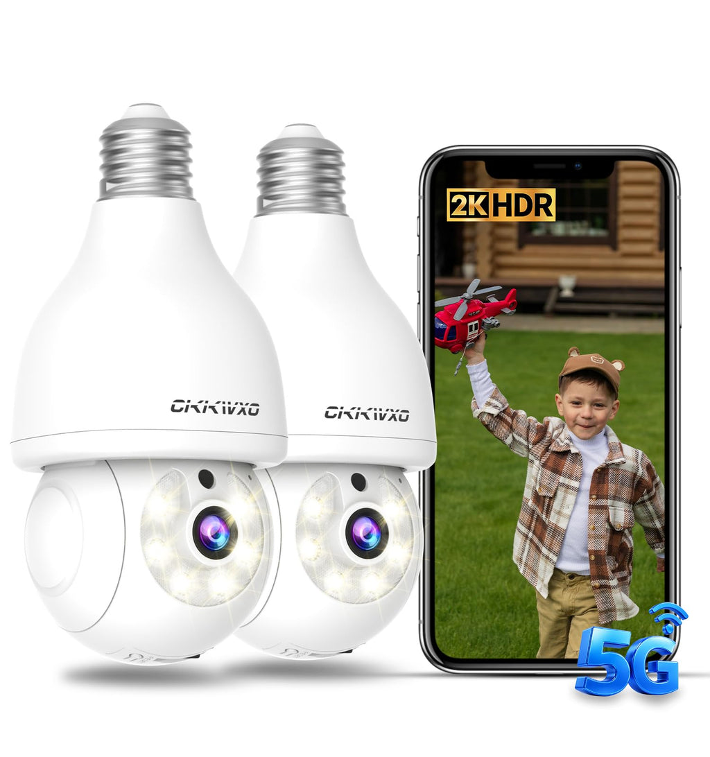 2K Light Bulb Security Camera, 5G/2.4G WiFi, 2 Pack J87736