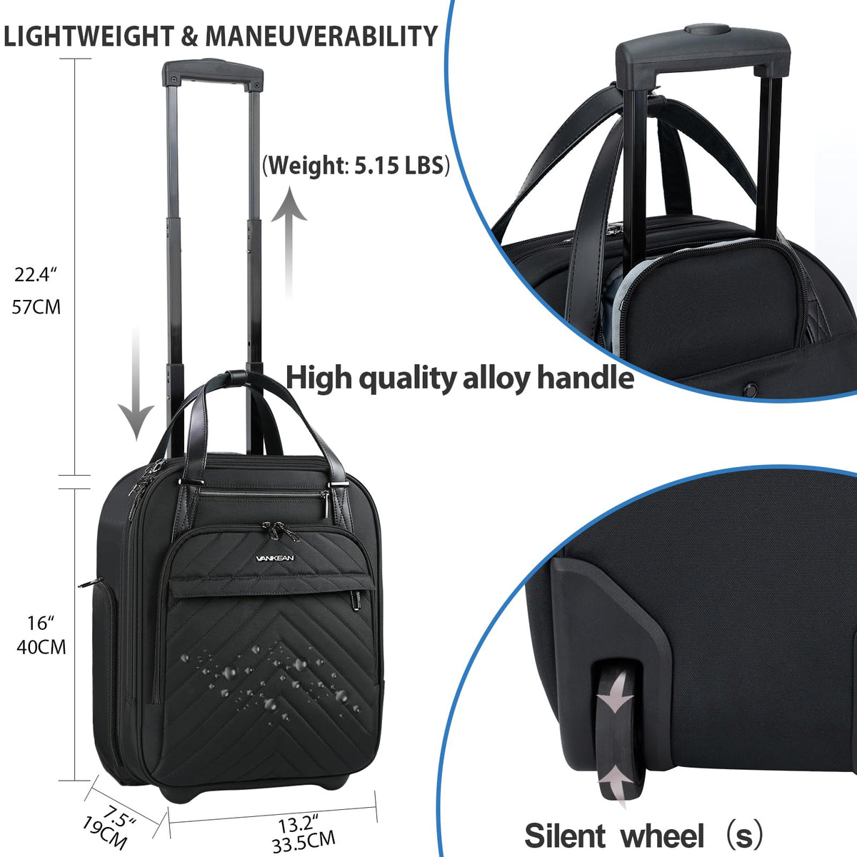 16" Underseat Rolling Lightweight Suitcase K553