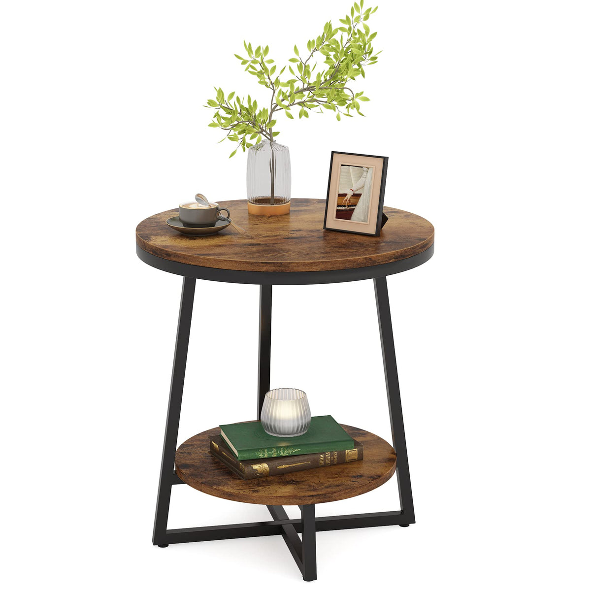 2 Tier Round End Table with Storage Shelf H41168