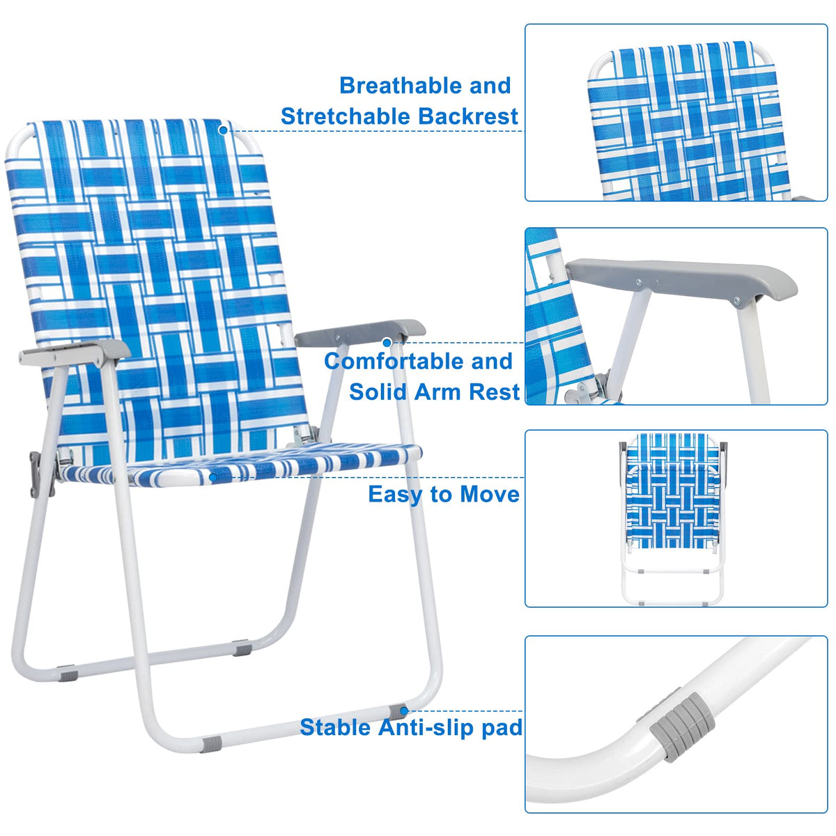 Set of 2 Blue & White Webbed Folding Chairs D6693
