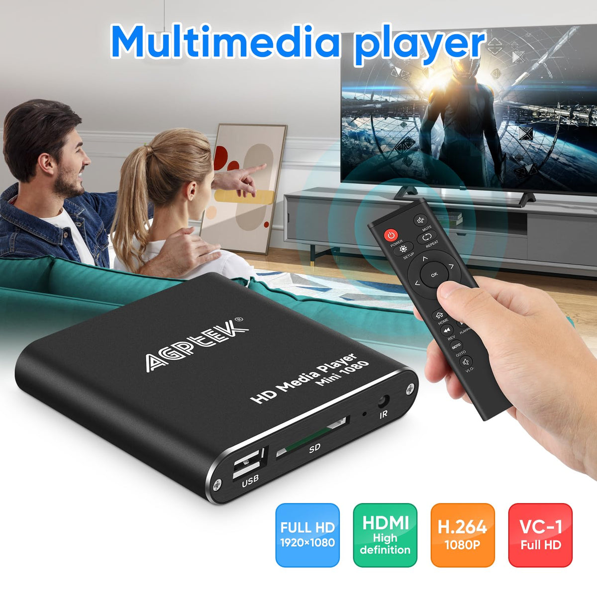 Black Mini 1080p Full-HD HDMI Digital Media Player P3225