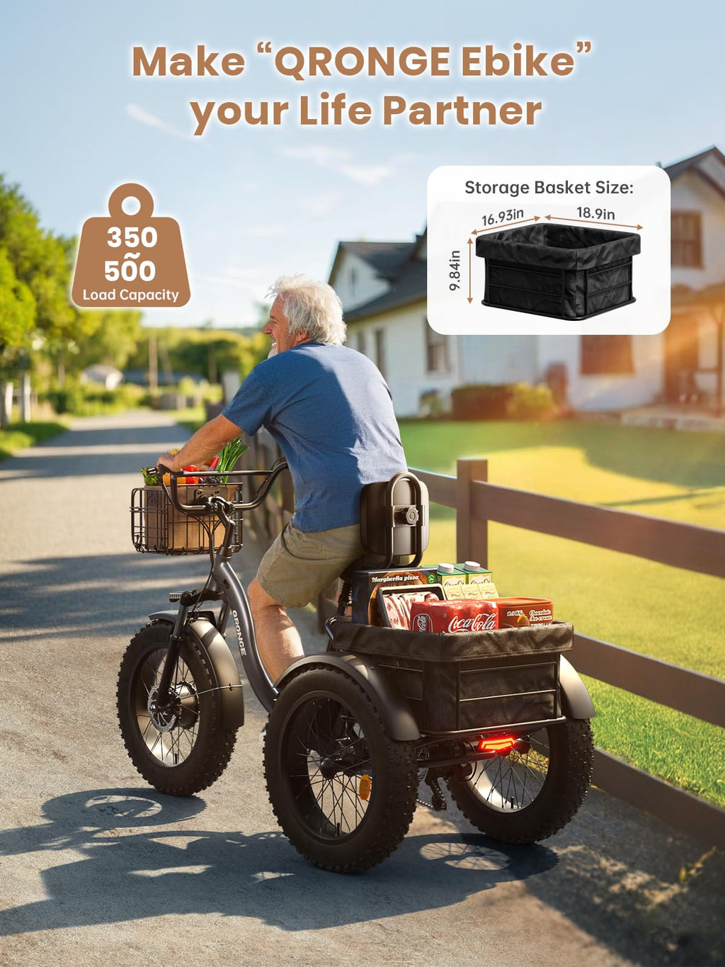 Electric Tricycle for Adults 1200W 36V 20AH Fat Tire Folding P3030