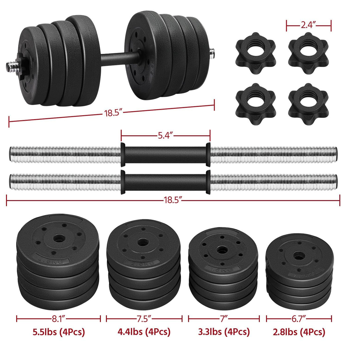 Adjustable Dumbbell Set with Spinlock Collars V25392