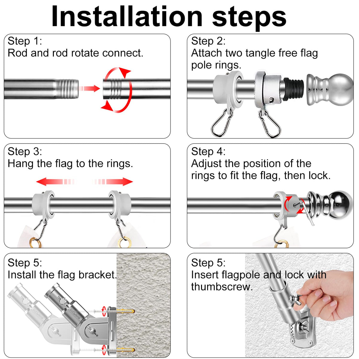Heavy Duty Stainless Steel Flag Pole Kit A5555
