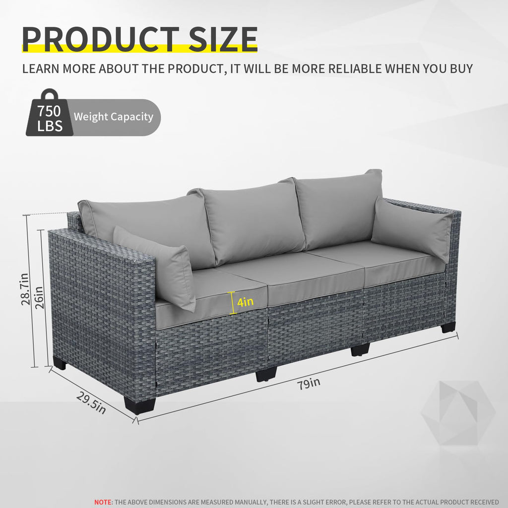Light Grey Wicker 3-seat Outdoor Sofa with Cushions M150118