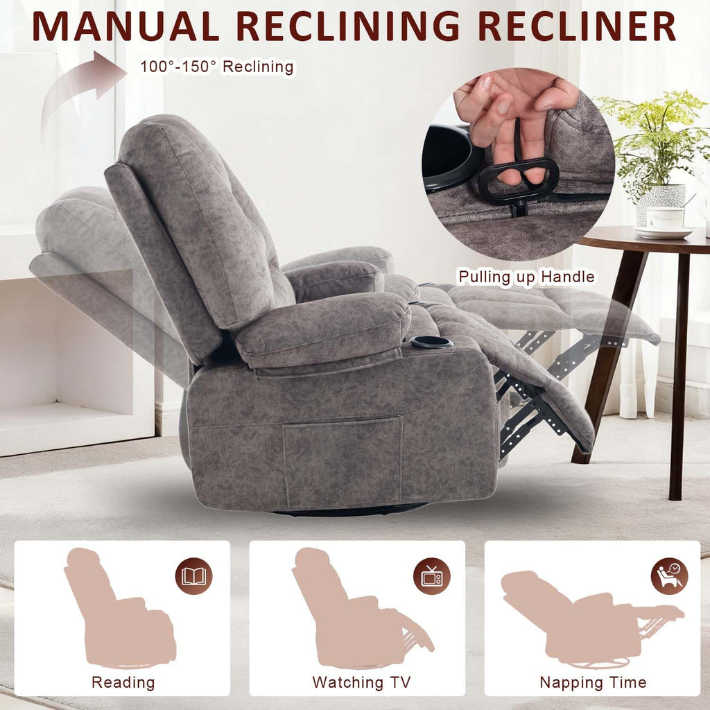Oversized Grey Swivel Rocking Recliner Chair J180