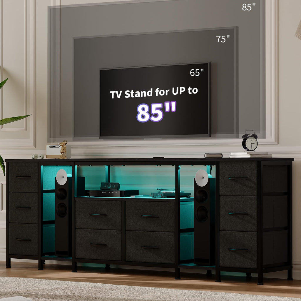 Black 10 Drawer Dresser TV Stand with Power Outlets K79602
