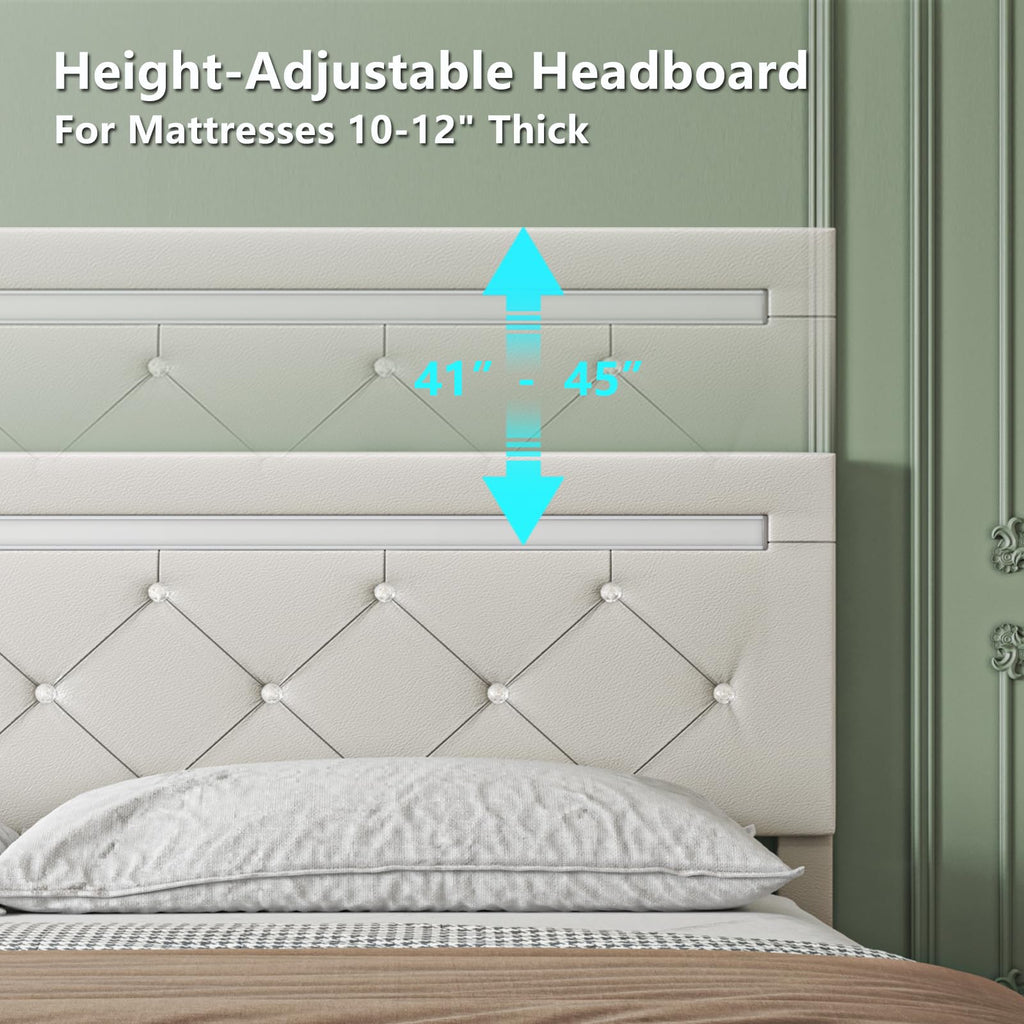 Full Size Bed Frame with LED Light and Storage Drawers L5763
