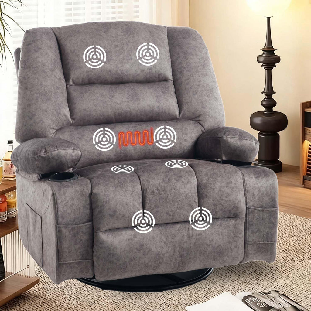 Oversized Grey Swivel Rocking Recliner Chair J180