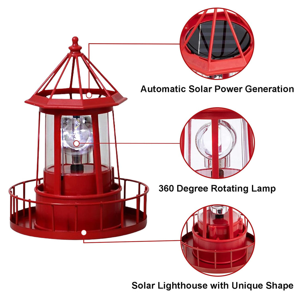 Waterproof Rotating Solar Lighthouse Statue O32758