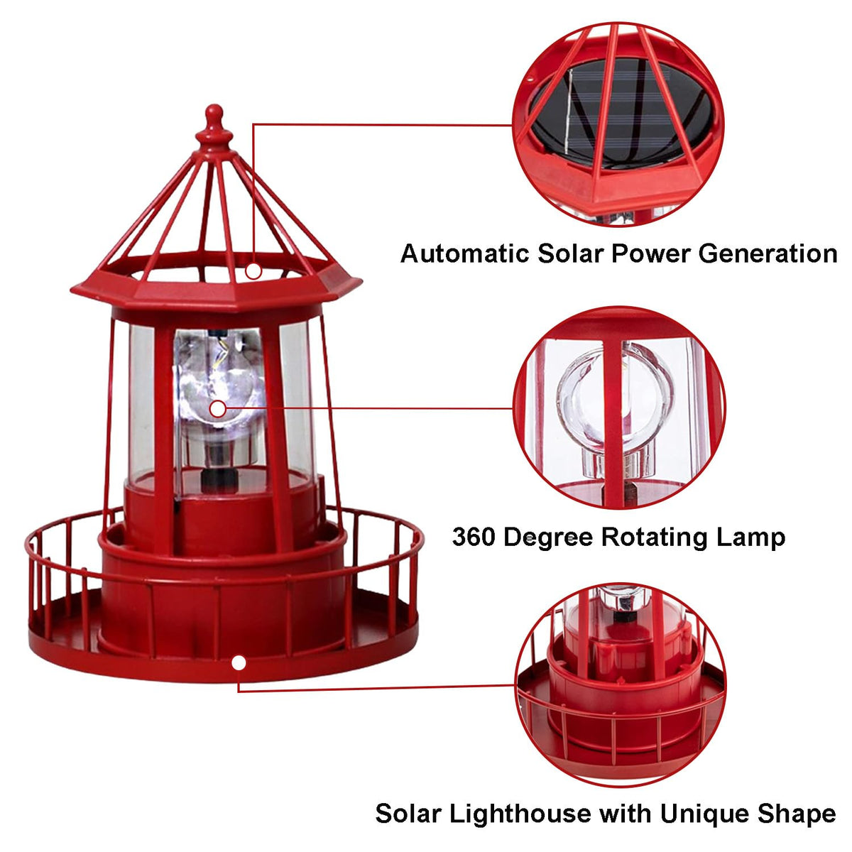 Waterproof Rotating Solar Lighthouse Statue O32758