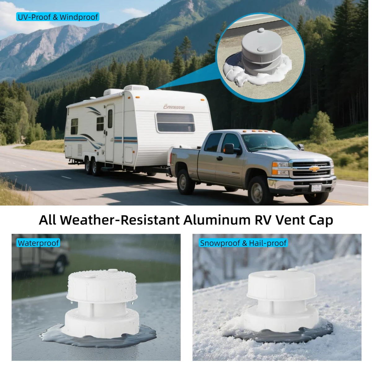 Aluminum RV Sewer Vent Cap with Screen U7718